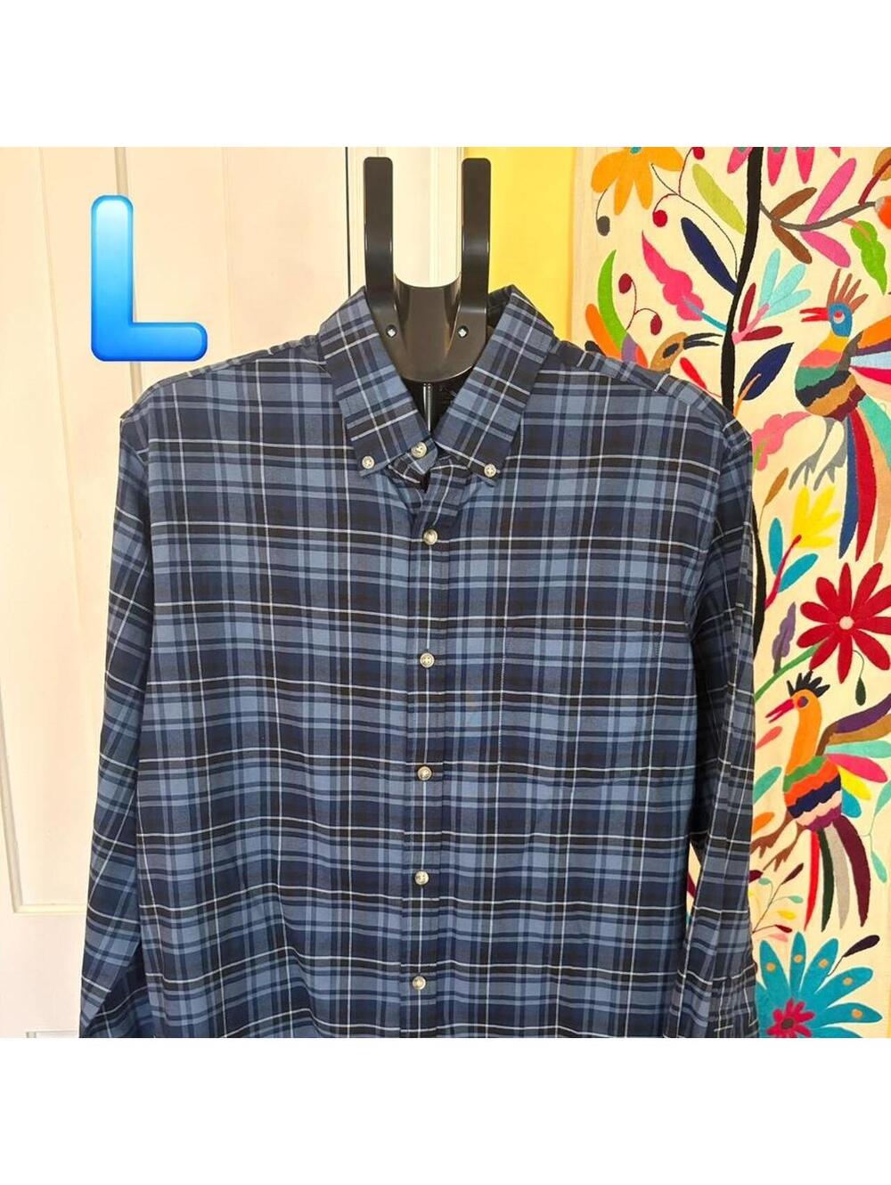 St. John's Bay Blue & White Plaid Cotton & Polyester Button-Up Shirt